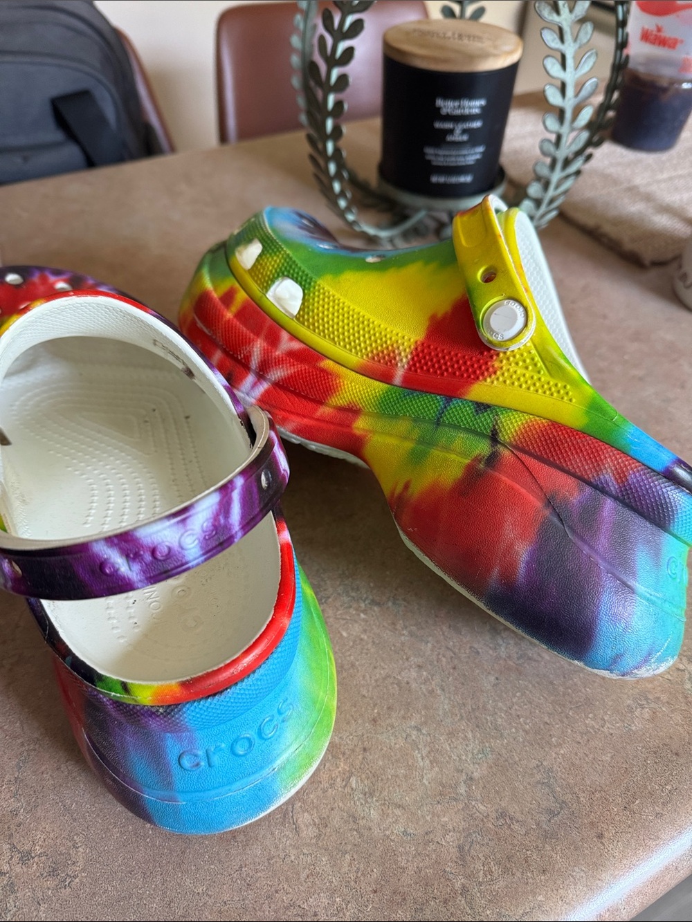 Crocs Womenβs Platform Tie-Dye Clog Sandals - Rainbow Color